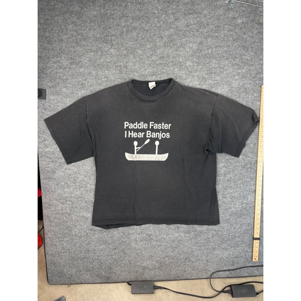 TND Paddle Faster I Hear Banjos Graphic T-Shirt Mens 3XL Black‎ Faded Vintage